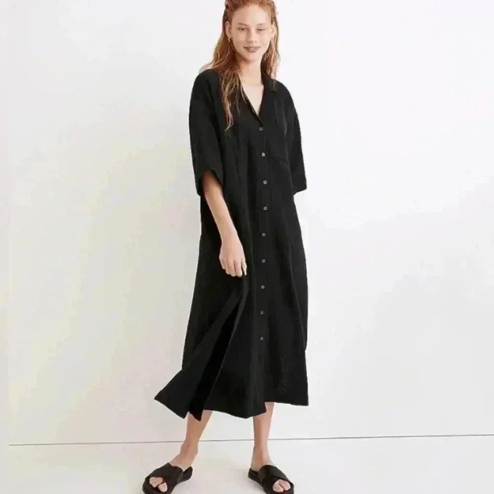Madewell Black Button-Front Maxi Dress